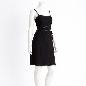 Yves Saint Laurent Rive Gauche Black Crepe Cocktail Dress Wrap Tie Bodice 1990s